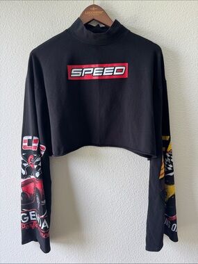 JNK Speed Racing Cropped Knit bell sleeve Turtleneck Top Medium